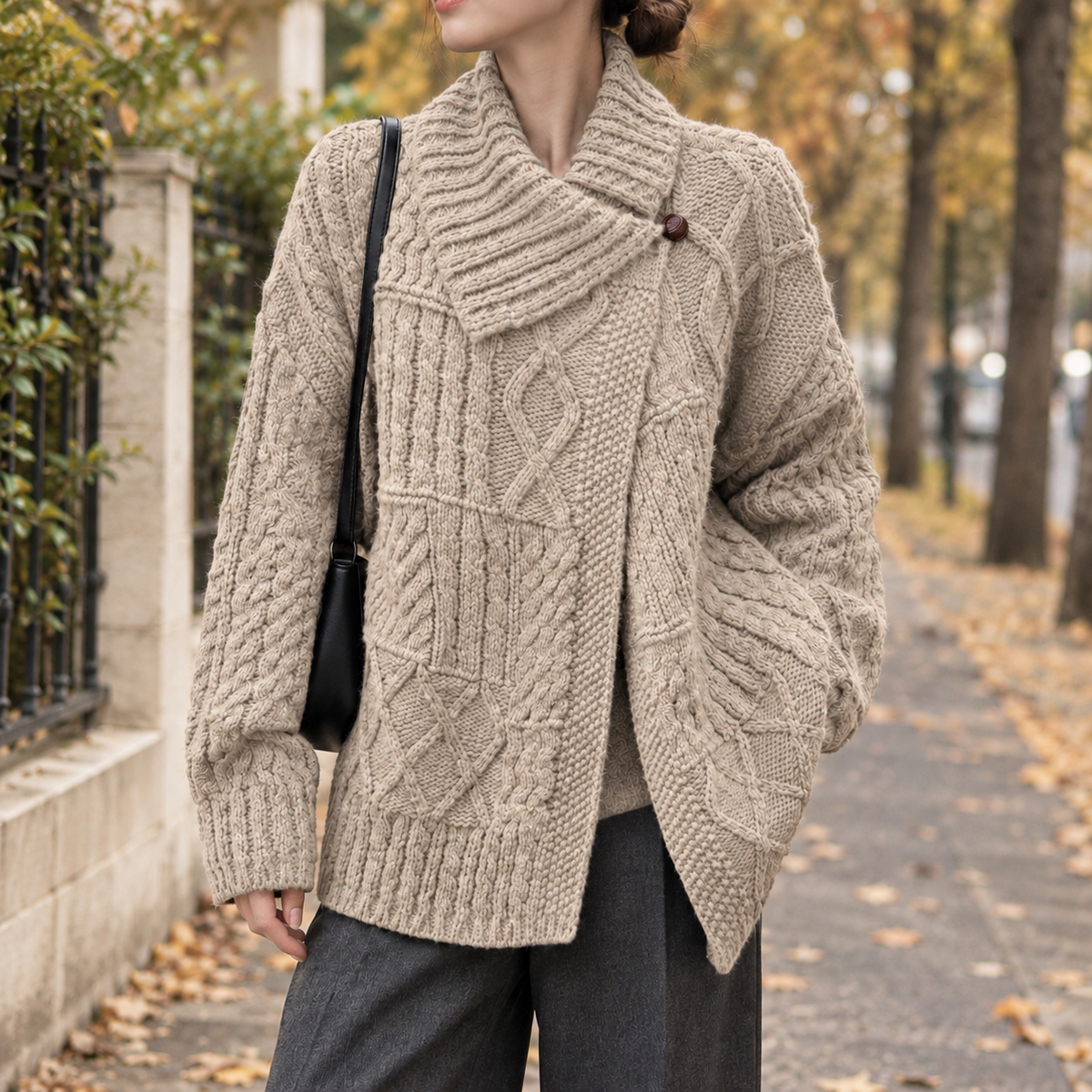 Emmeline-Skye Cable Knit Cardigan - Khaki
