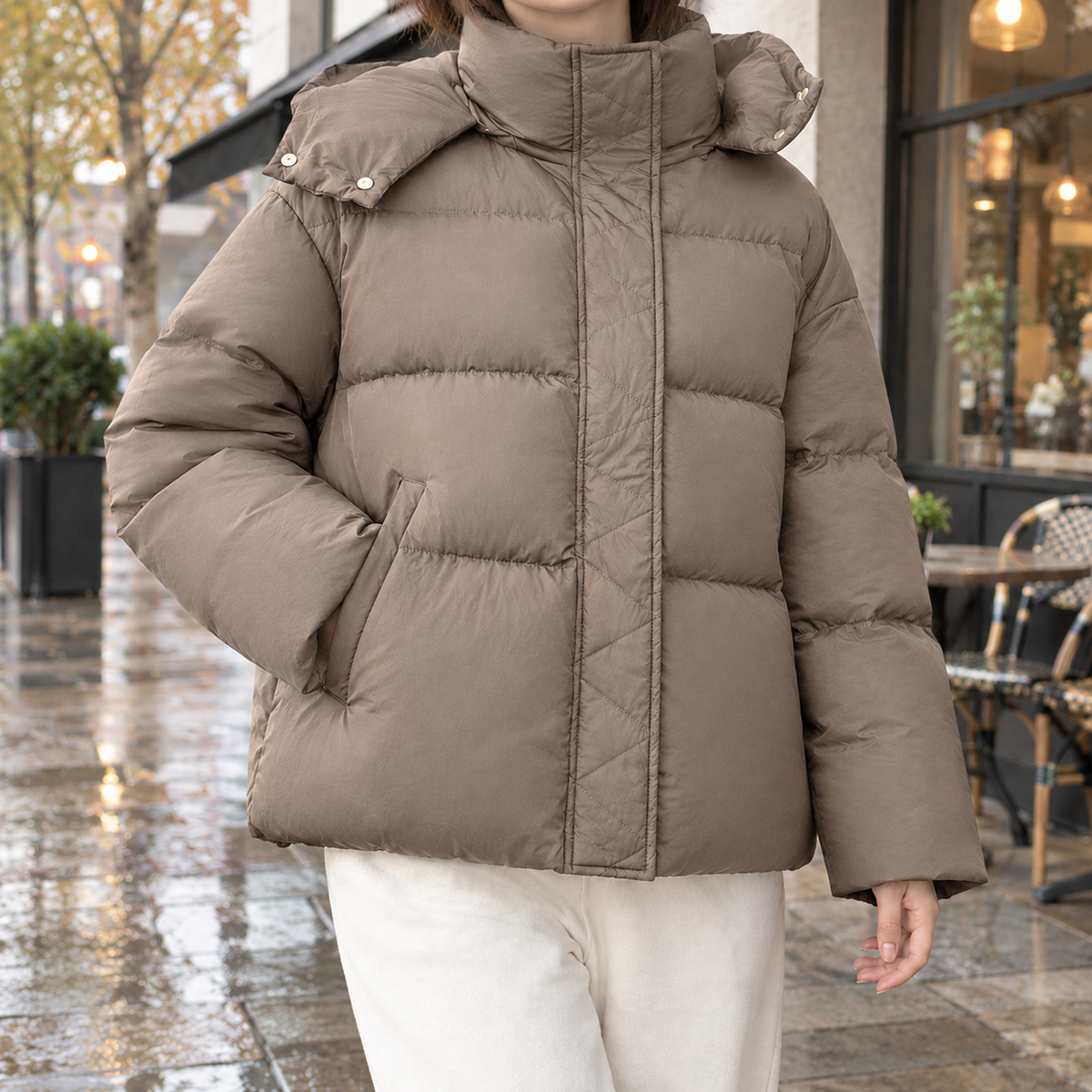 Alice-Claire Hooded Puffer Jacket - Coffee