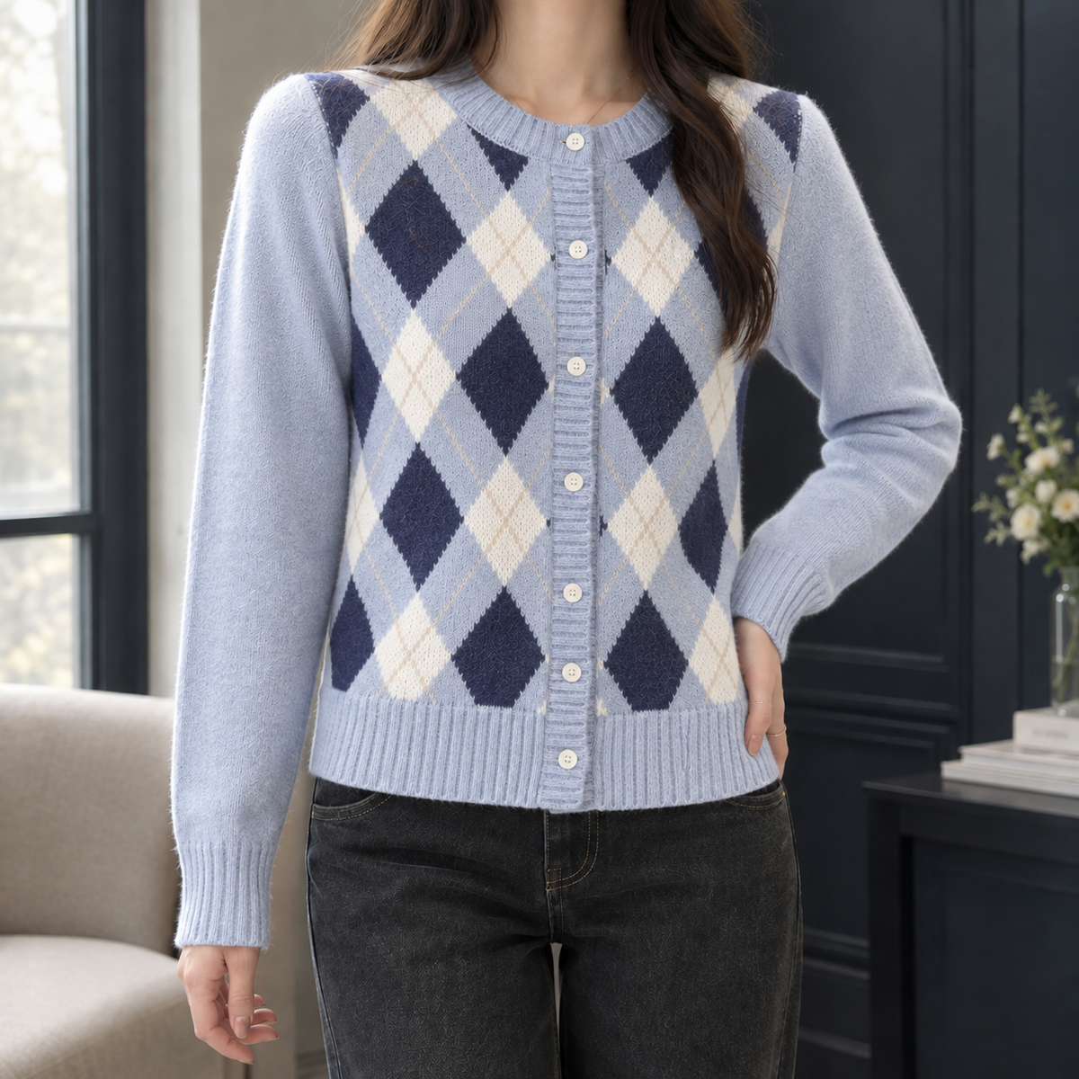 Noemie Argyle Cardigan - Blue