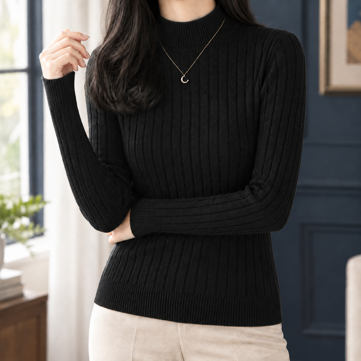 Keira Ribbed Sweater - Black