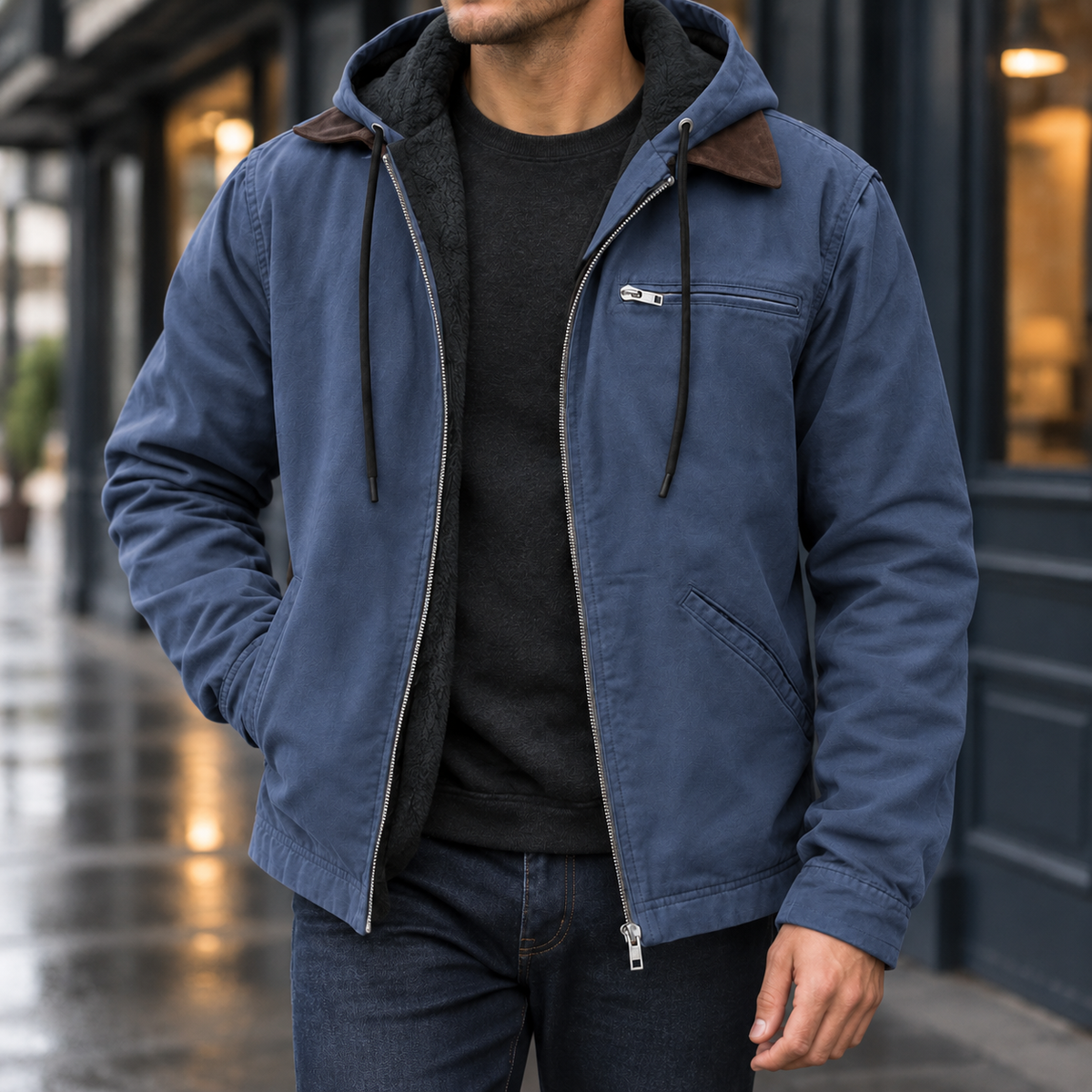 Adam Hooded Jacket - Navy Blue
