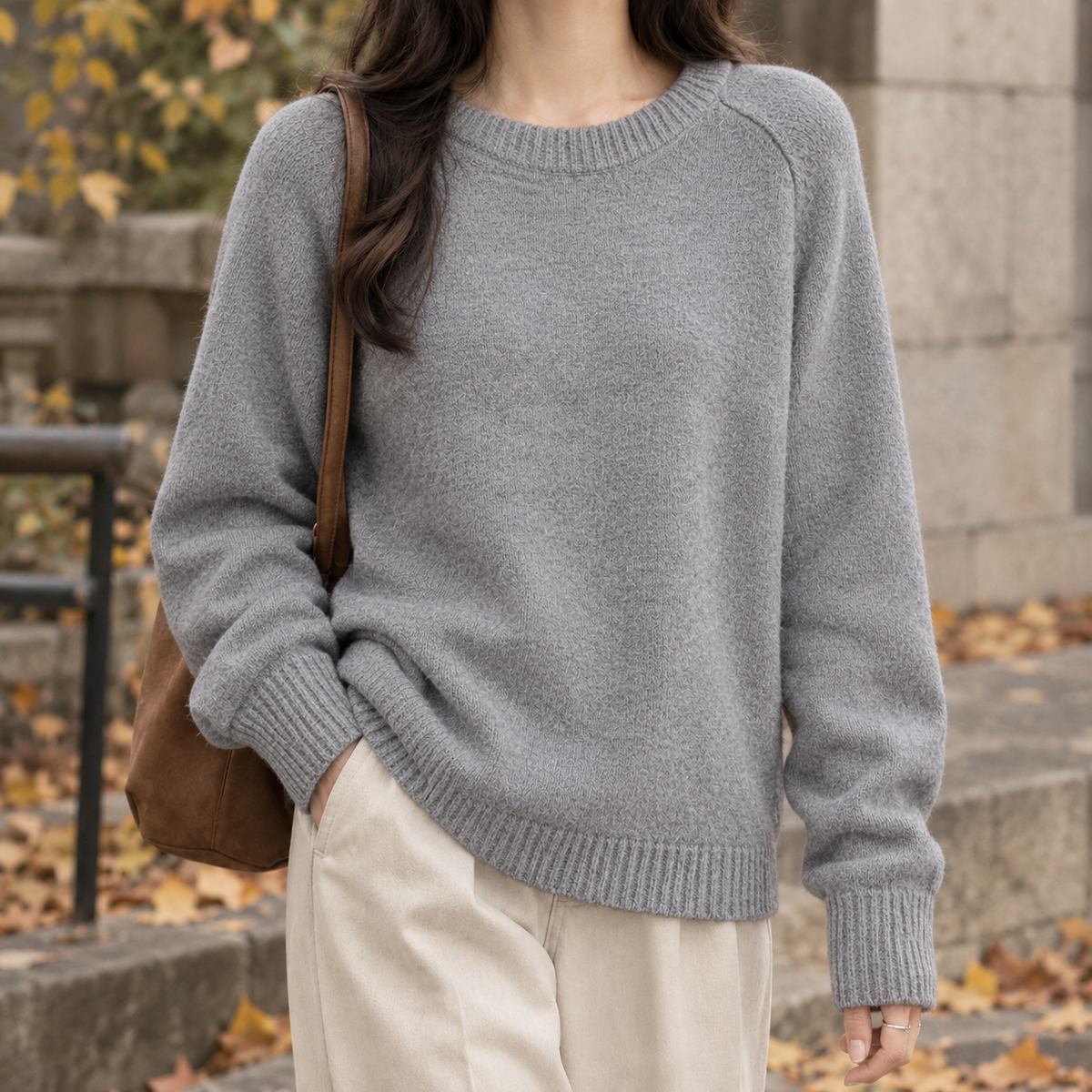 Berenice-Louise Ribbed Crewneck Sweater - Gray