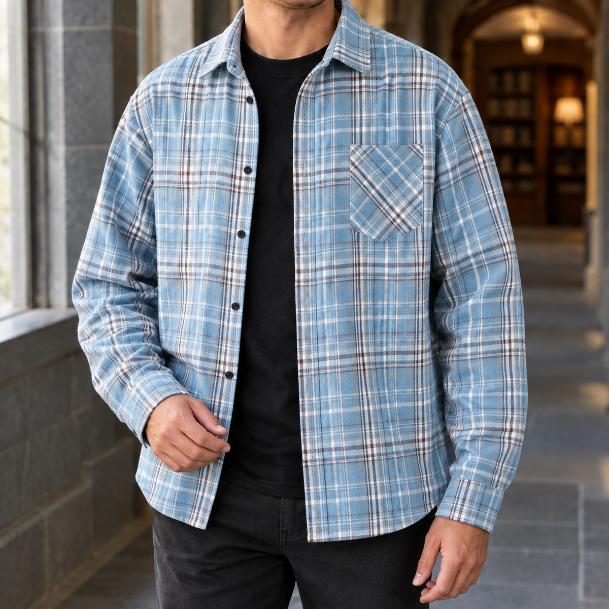 Rhys Plaid Overshirt - Light Blue Plaid