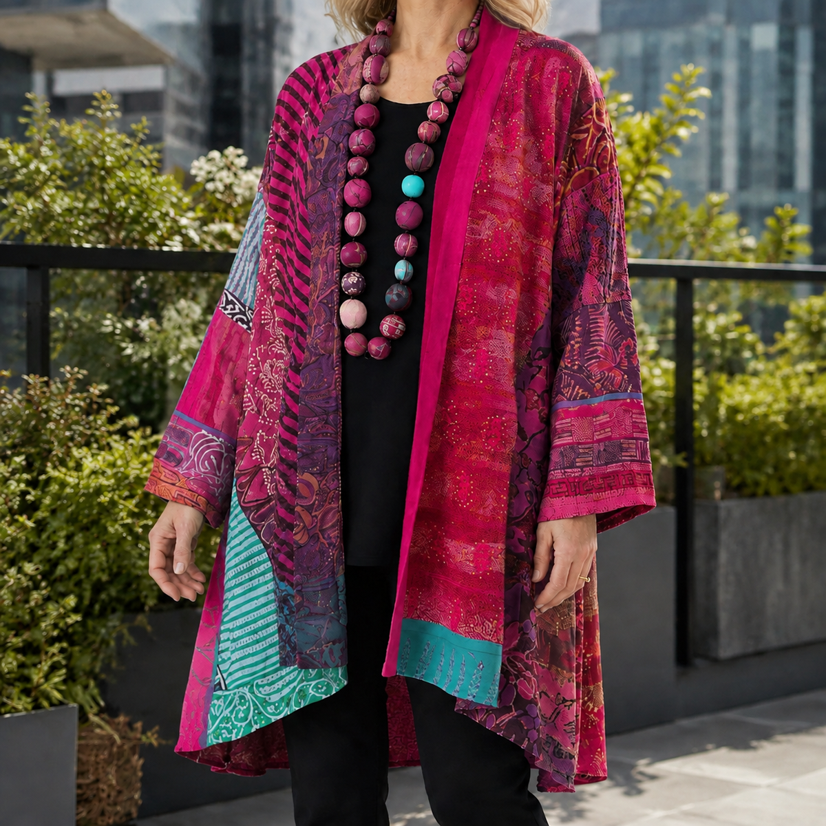 Honora Patchwork Cardigan - Pink