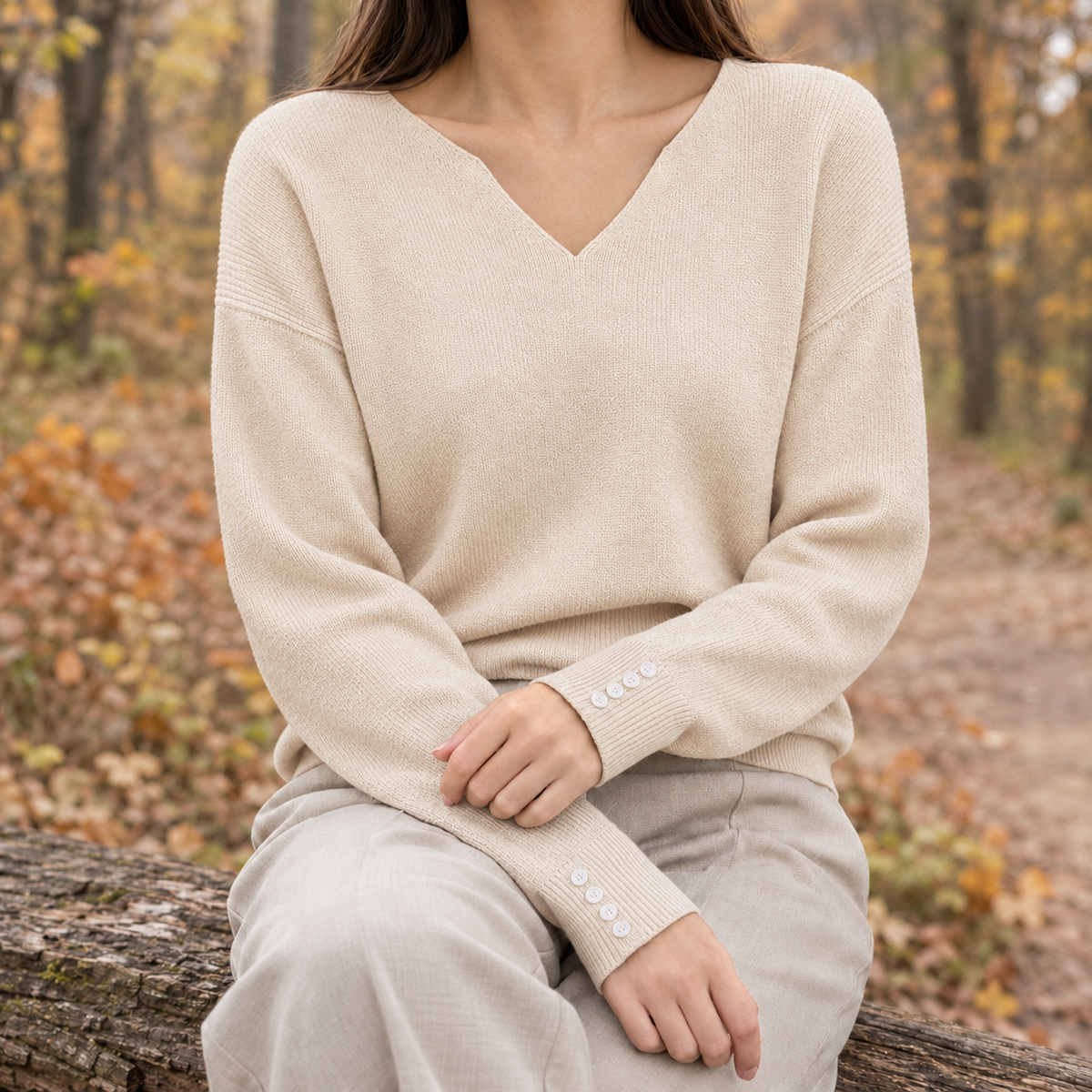 Lorelai-Rose V Neck Sweater - Apricot