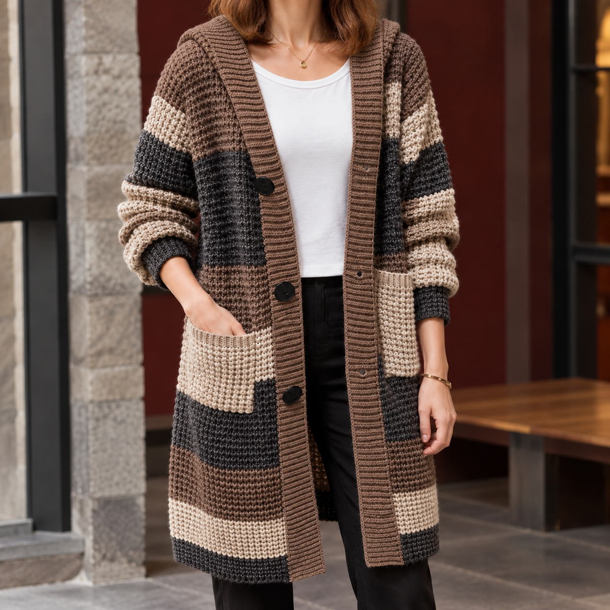 Mackenzie Hooded Cardigan - Coffee