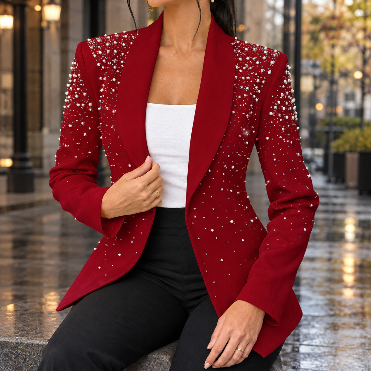 Sofia-Jane Embellished Blazer - Wine Red