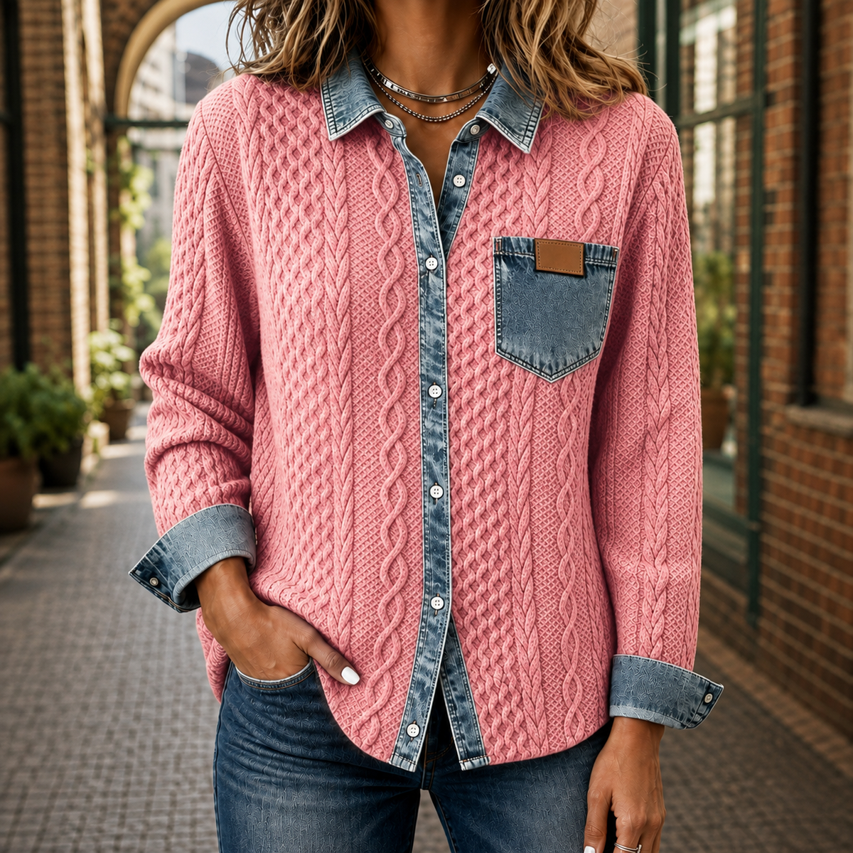 Anouk Cable Knit Shirt - Pink