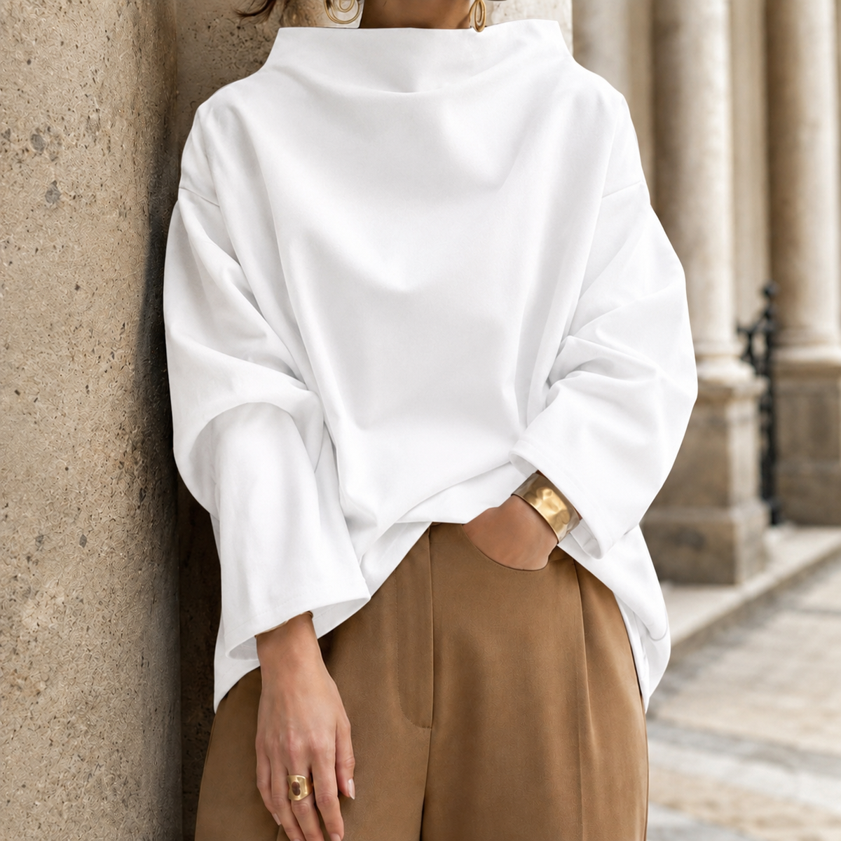 Nadia-Grace High Neck Top - White