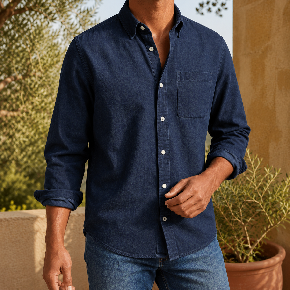 Caleb Chambray Shirt - Navy Blue