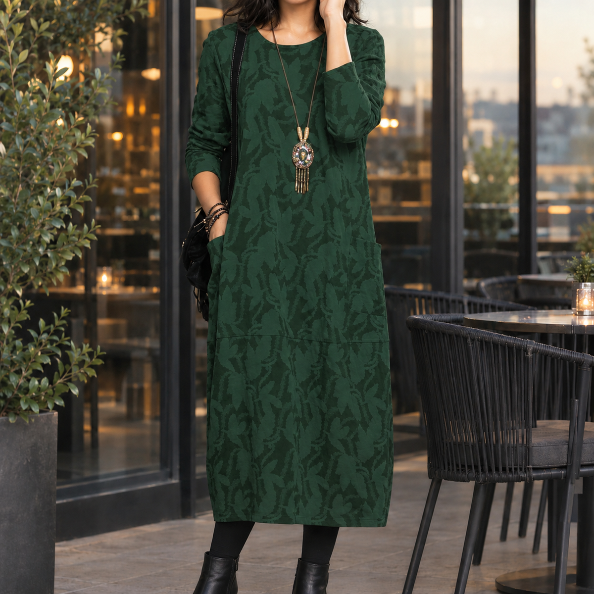 Crystal-Eve Relaxed Midi Dress - Green