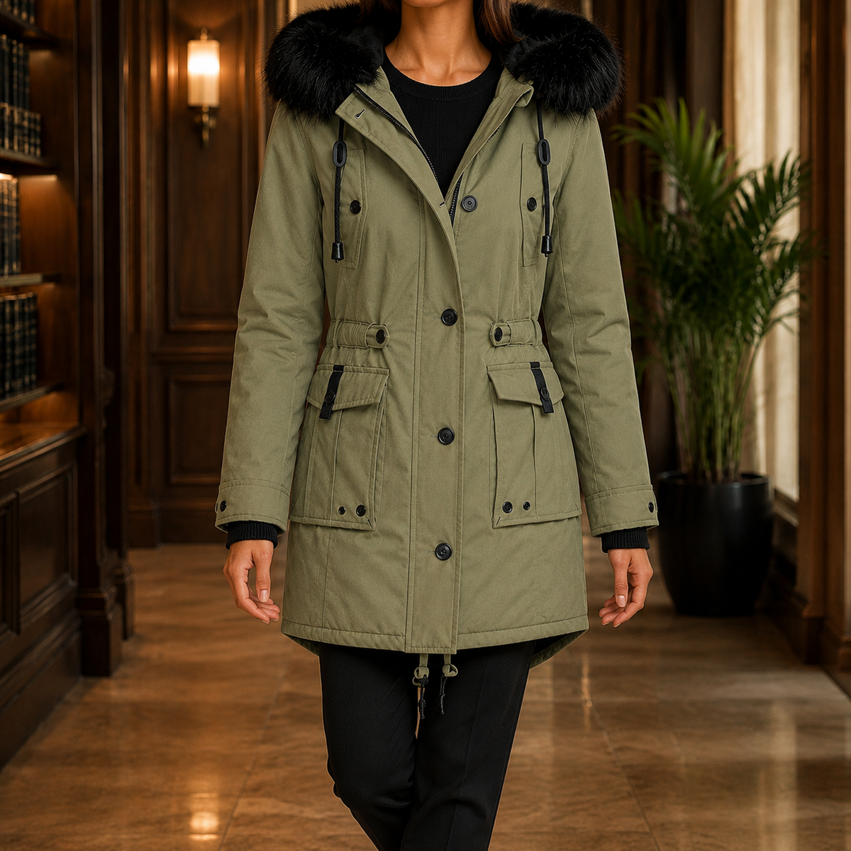 April-Marie Hooded Overcoat - Green