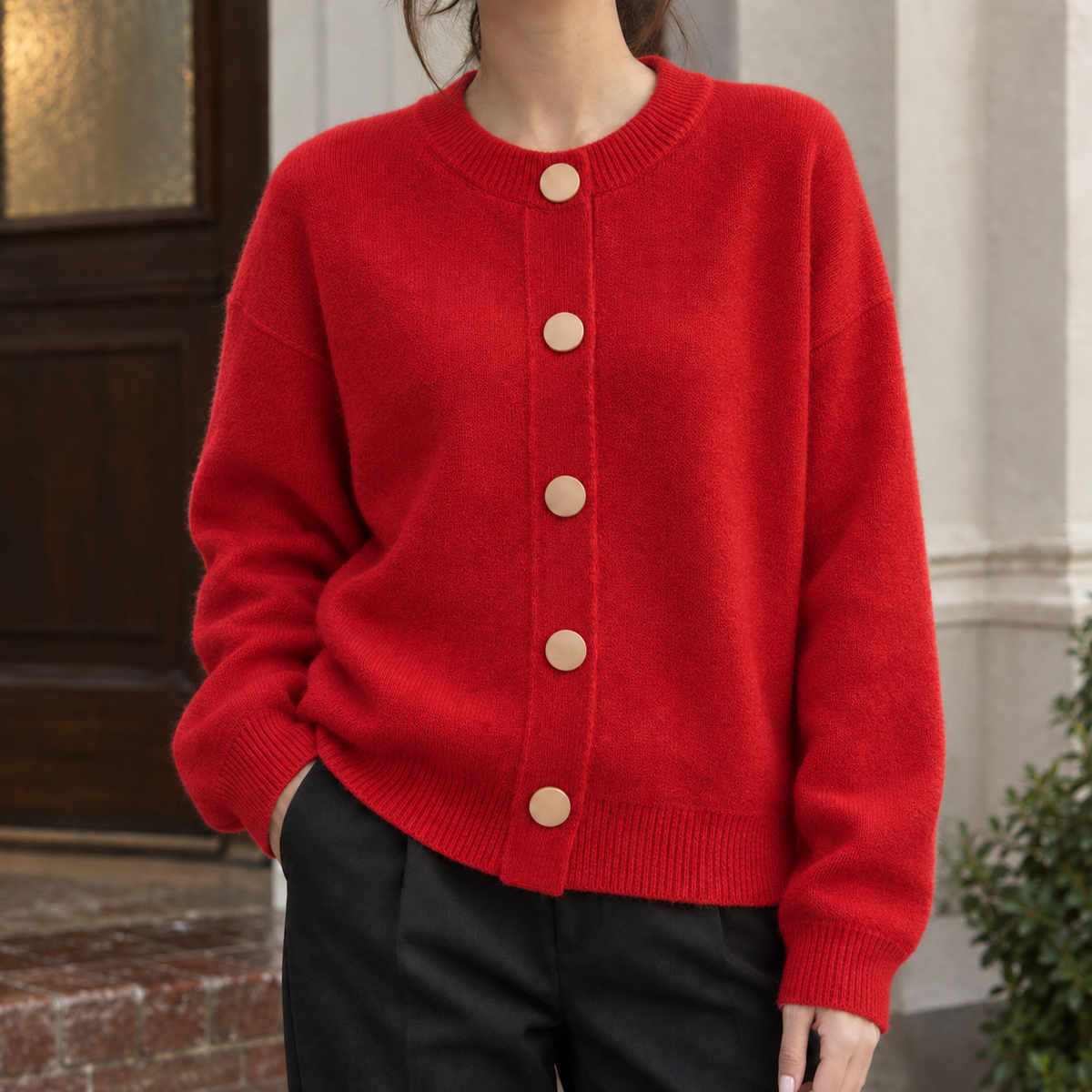 Michelle Wool Cardigan - Red