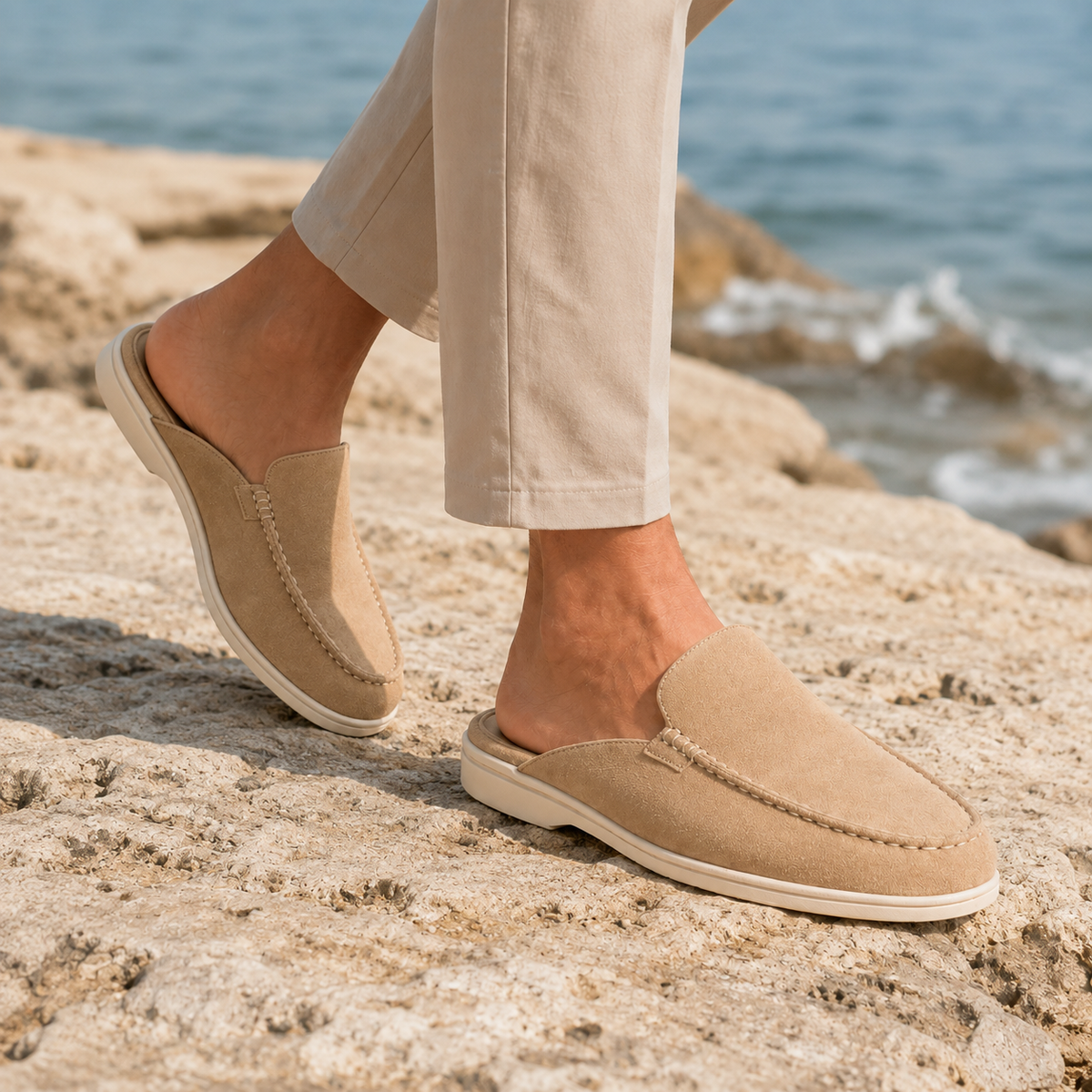 Como Suede Mule Loafers - Beige