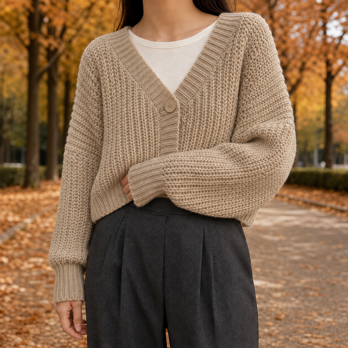 Morwenna-June Chunky Cardigan - Khaki
