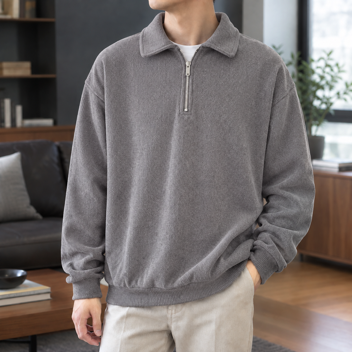 Harrison Quarter Zip Sweater - Gray