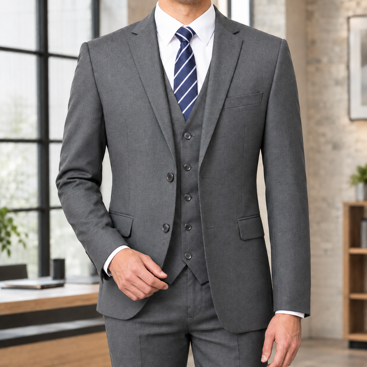 Sebastian Tailored Suit Jacket - Two- Gray Single-breasted