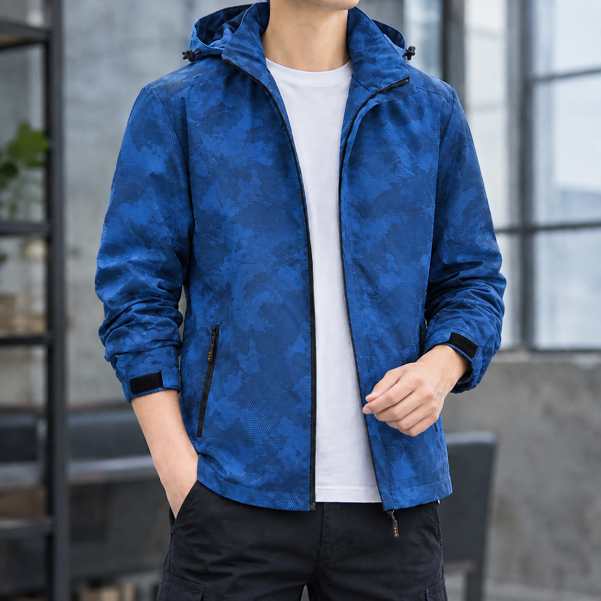 Clovis Hooded Jacket - Blue Micro Camo