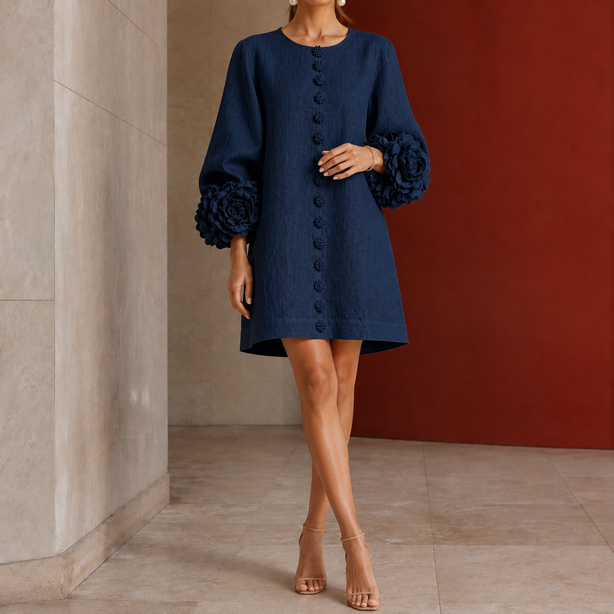Freya-Claire Rosette Shift Dress - Navy