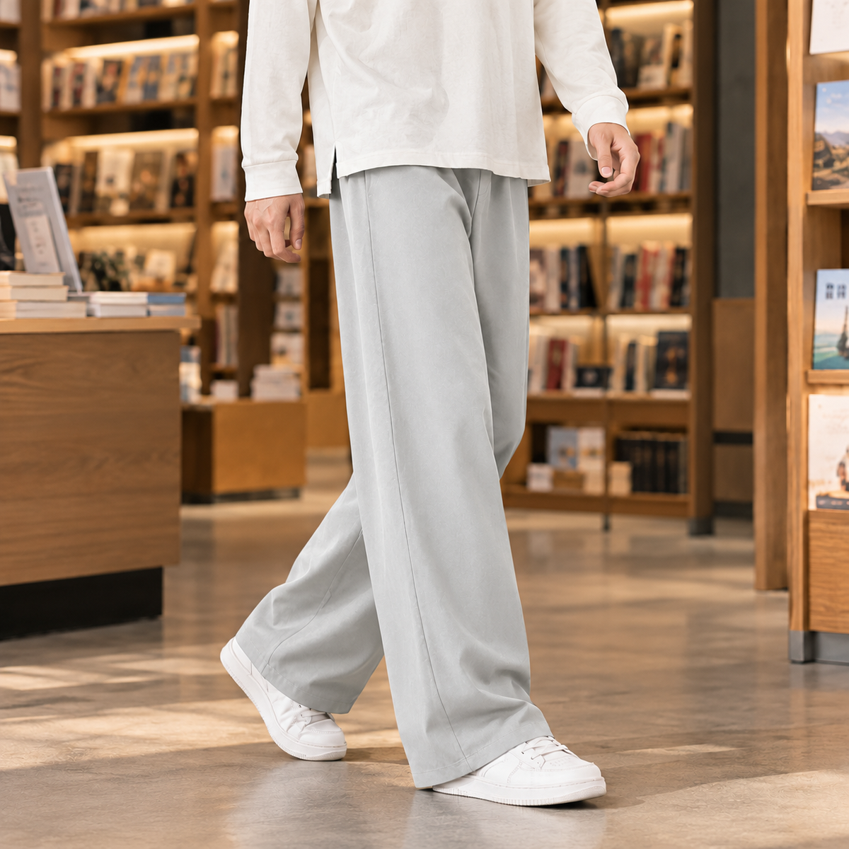 Keaton Wide Leg Pants - Light Gray