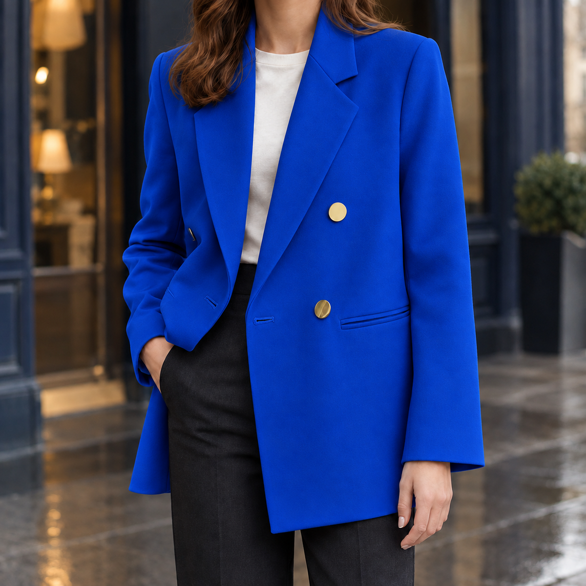 Delia Notched Blazer - Royal Blue