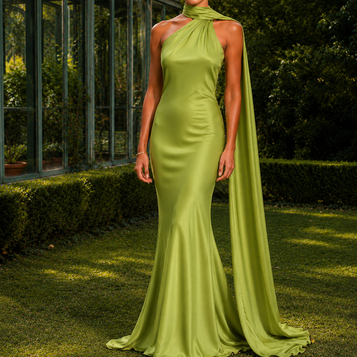 Isabeau Cape Halter Dress - Green