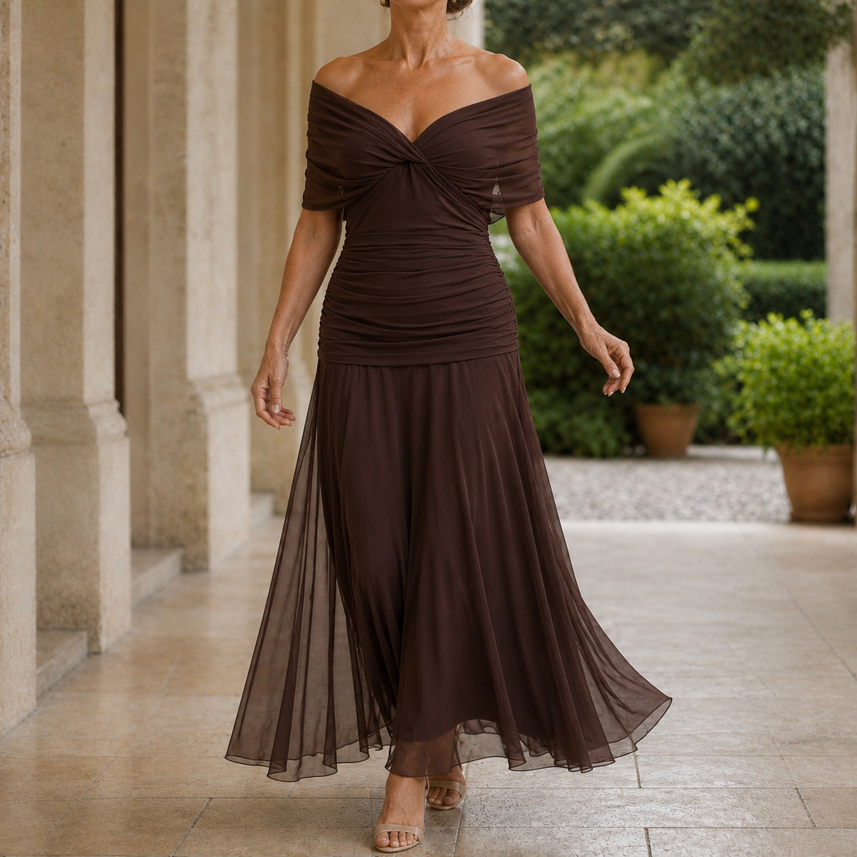 Cerys Draped Maxi Dress - Brown