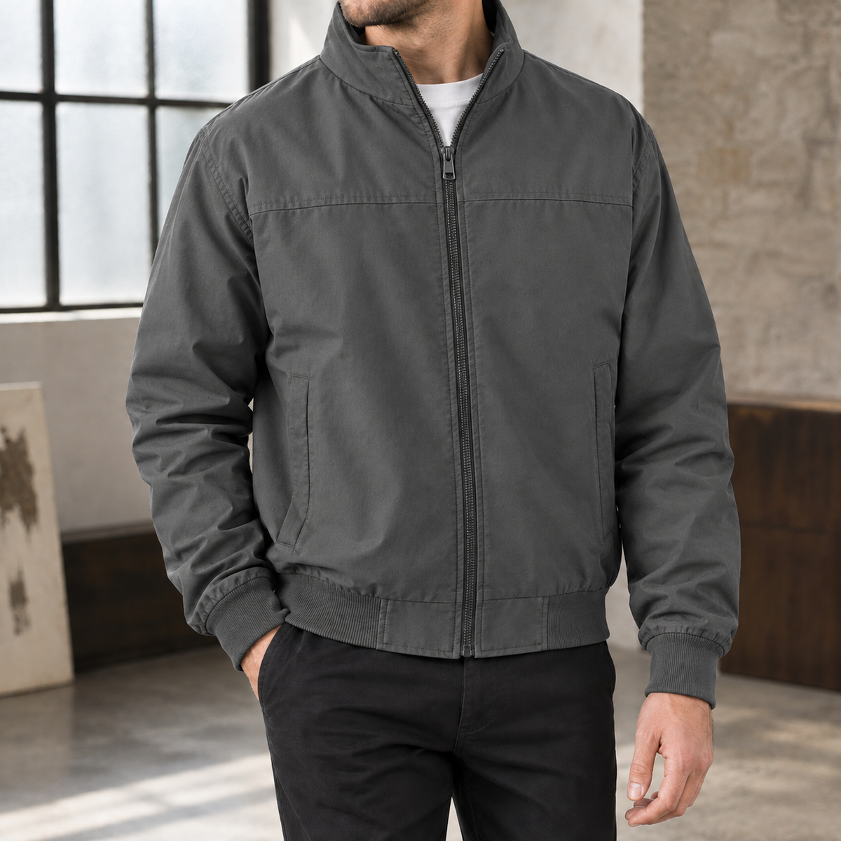 Remy Stand Collar Jacket - Gray