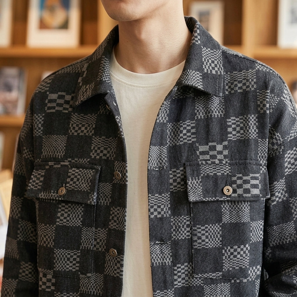 Hadrian Checkered Denim Jacket - Lead Product Detail
