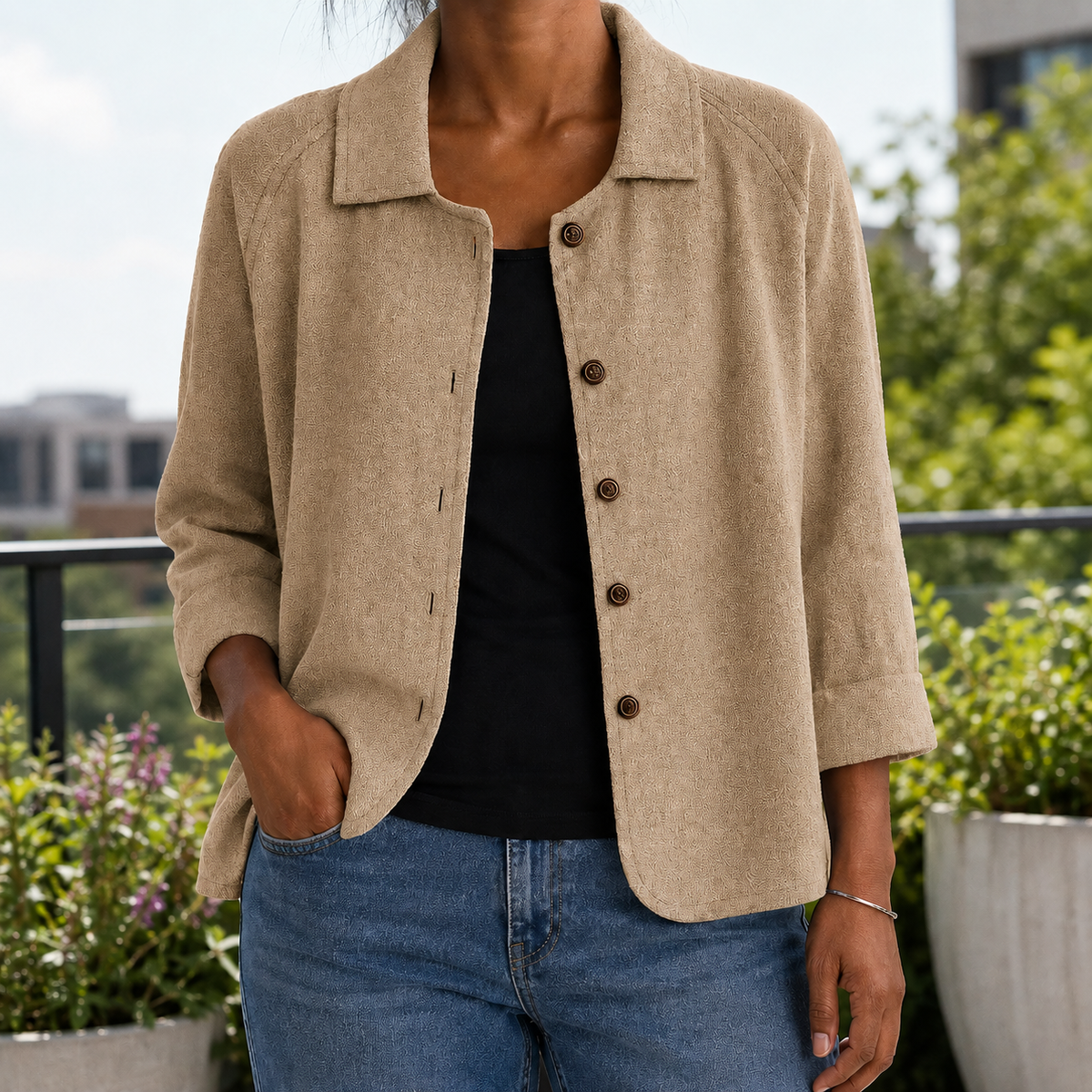 Soraya-Lane Collared Cardigan - Khaki