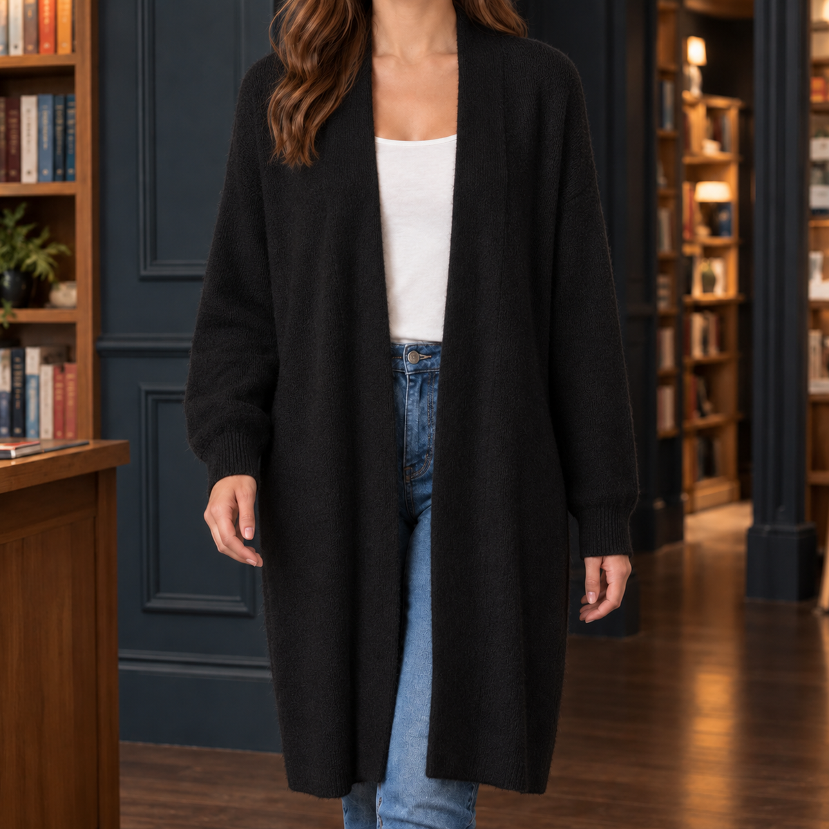 Natalie Longline Cardigan - Black