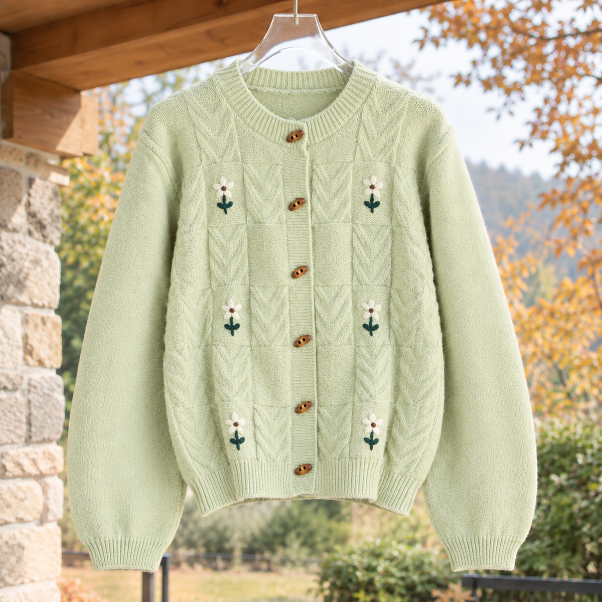 Morgan-Skye Floral Knit Sweater - Light Green