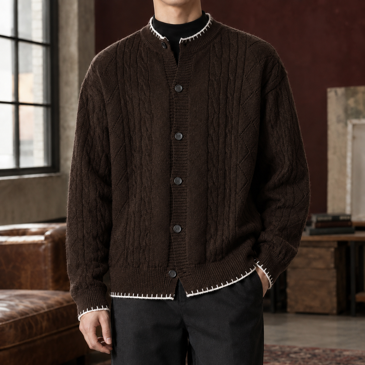 Frederick Cable Cardigan - Brown