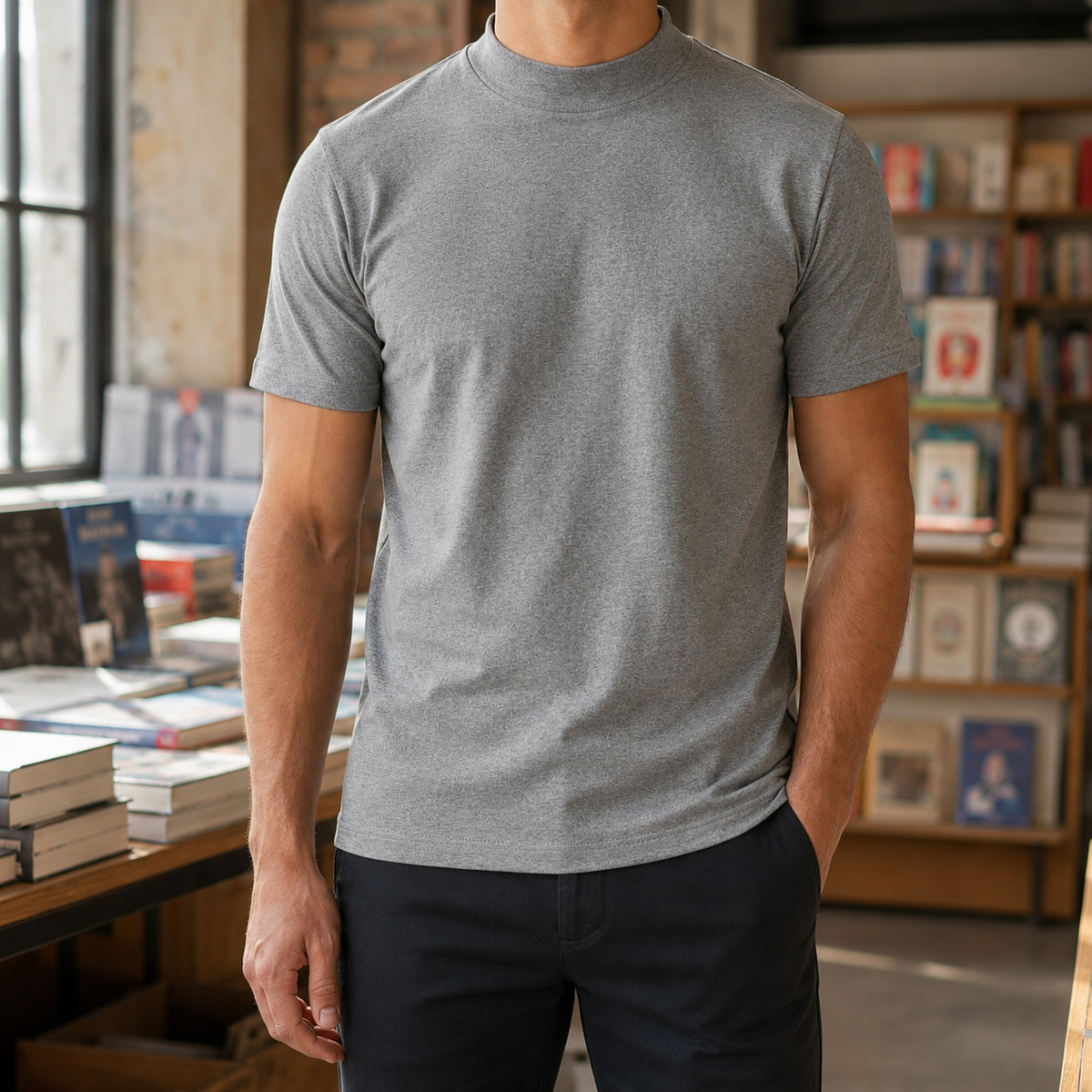 Florian Mock Neck T-Shirt - Gray