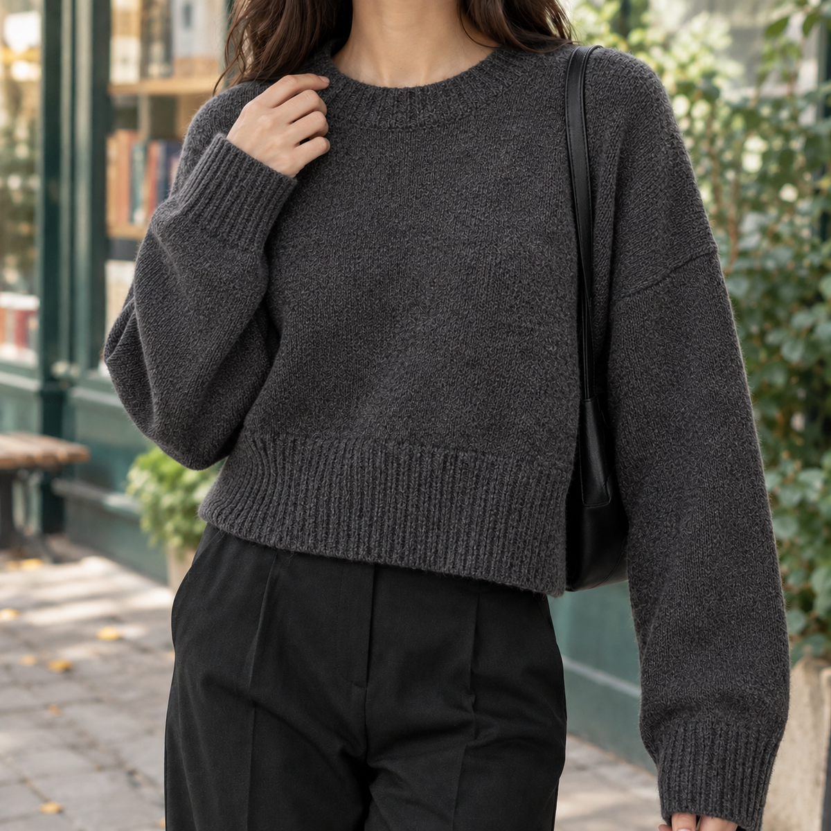 Berenice Cropped Sweater - Dark Gray