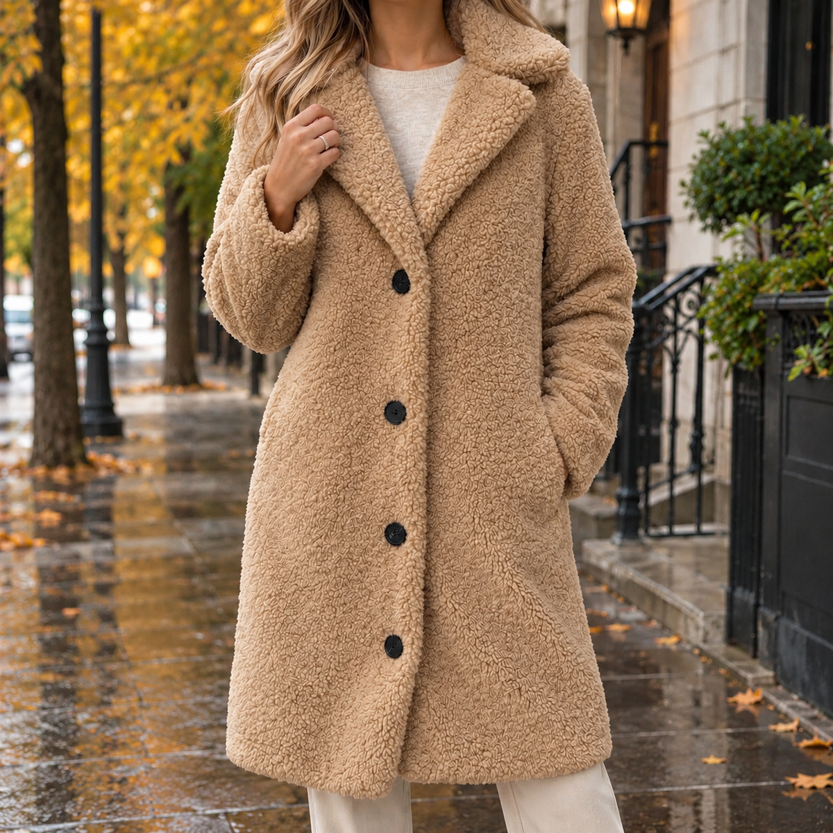Becca-Grace Teddy Overcoat - Khaki