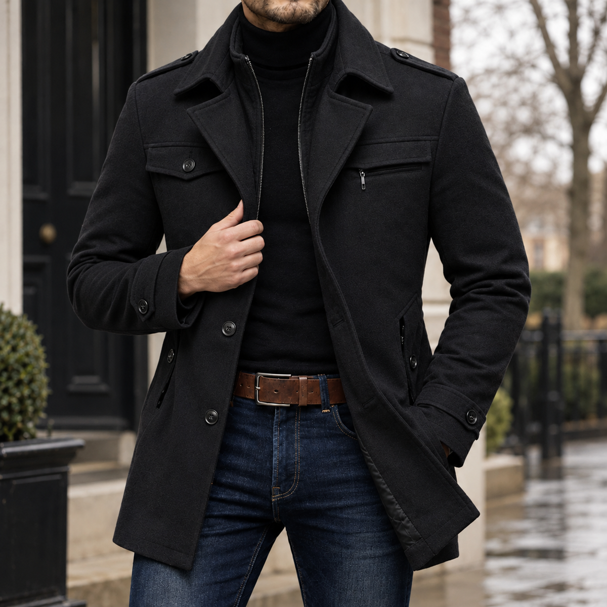 Sebastian-Reid Wool Blend Coat - Black