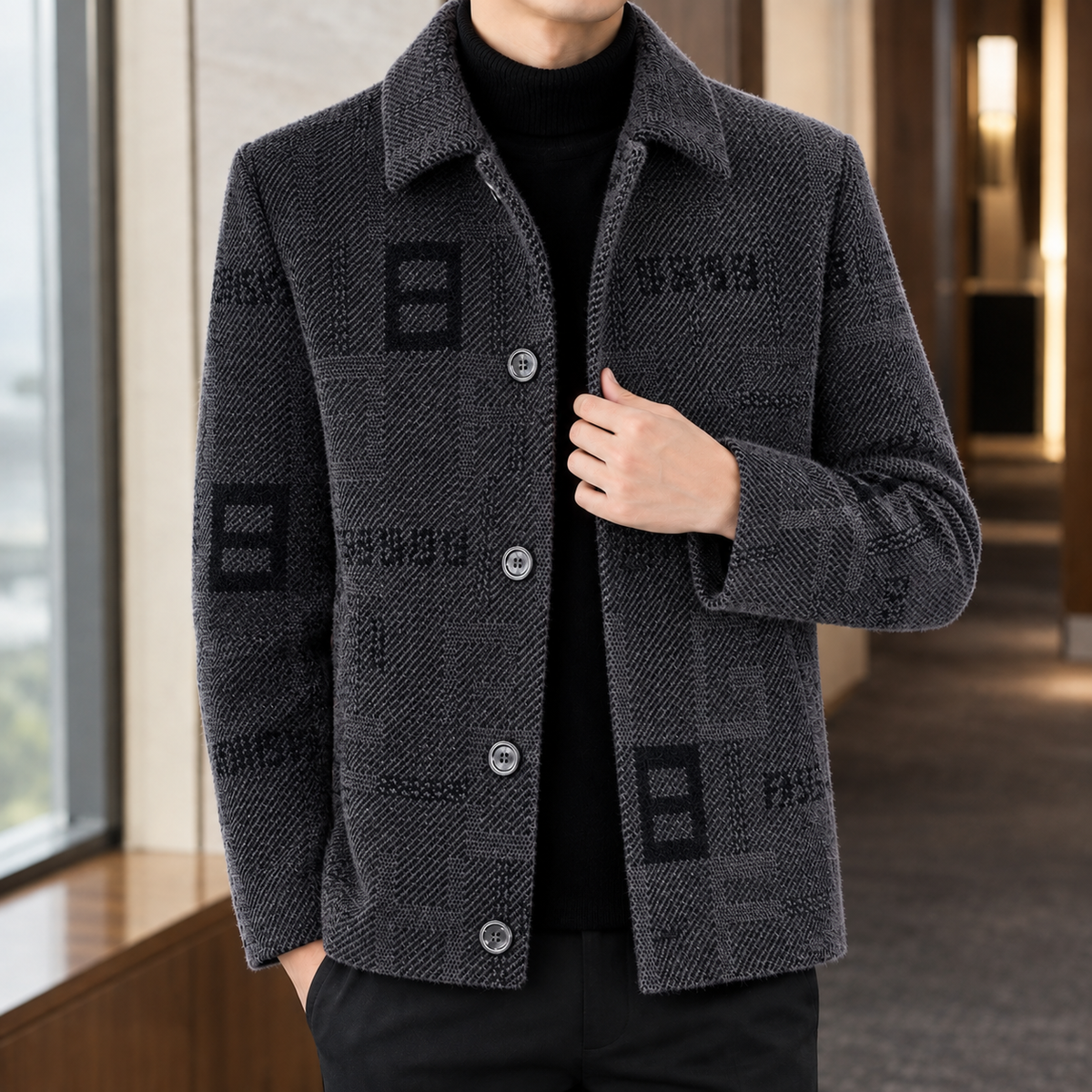 Reinhold Patterned Jacket - Dark Gray