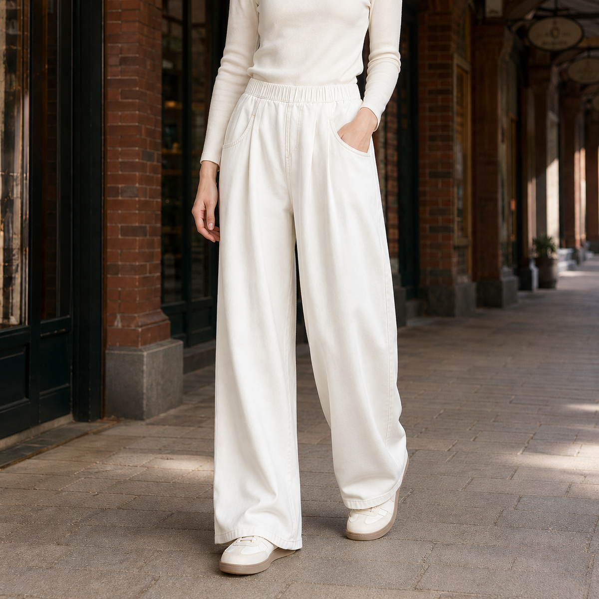 Hesper Wide Leg Jeans - White-regular