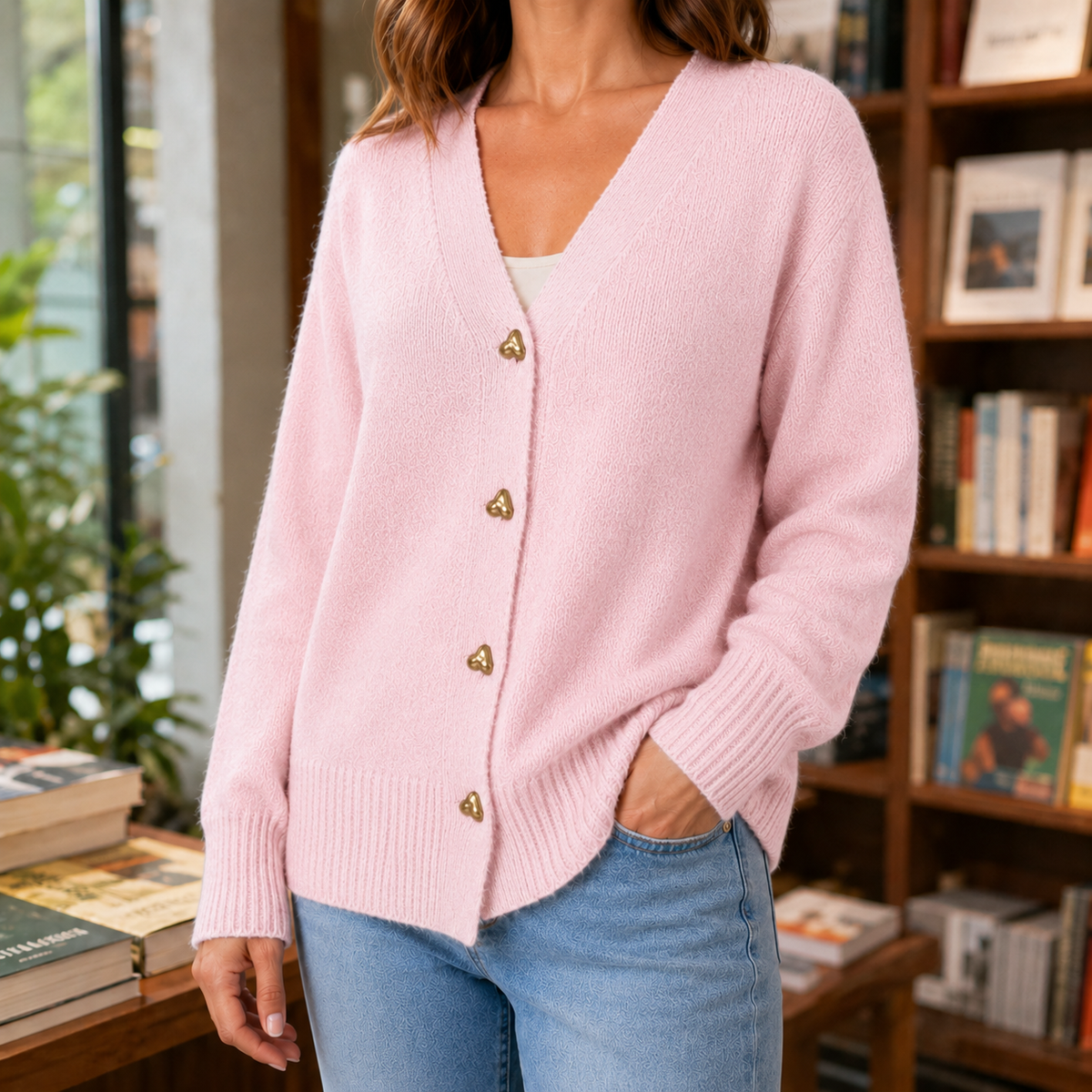 Giselle V-Neck Sweater - Pink