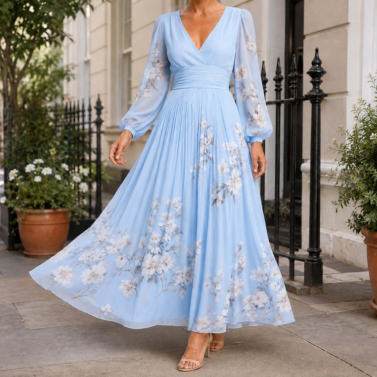 Ophelia Pleated Maxi Dress - Blue