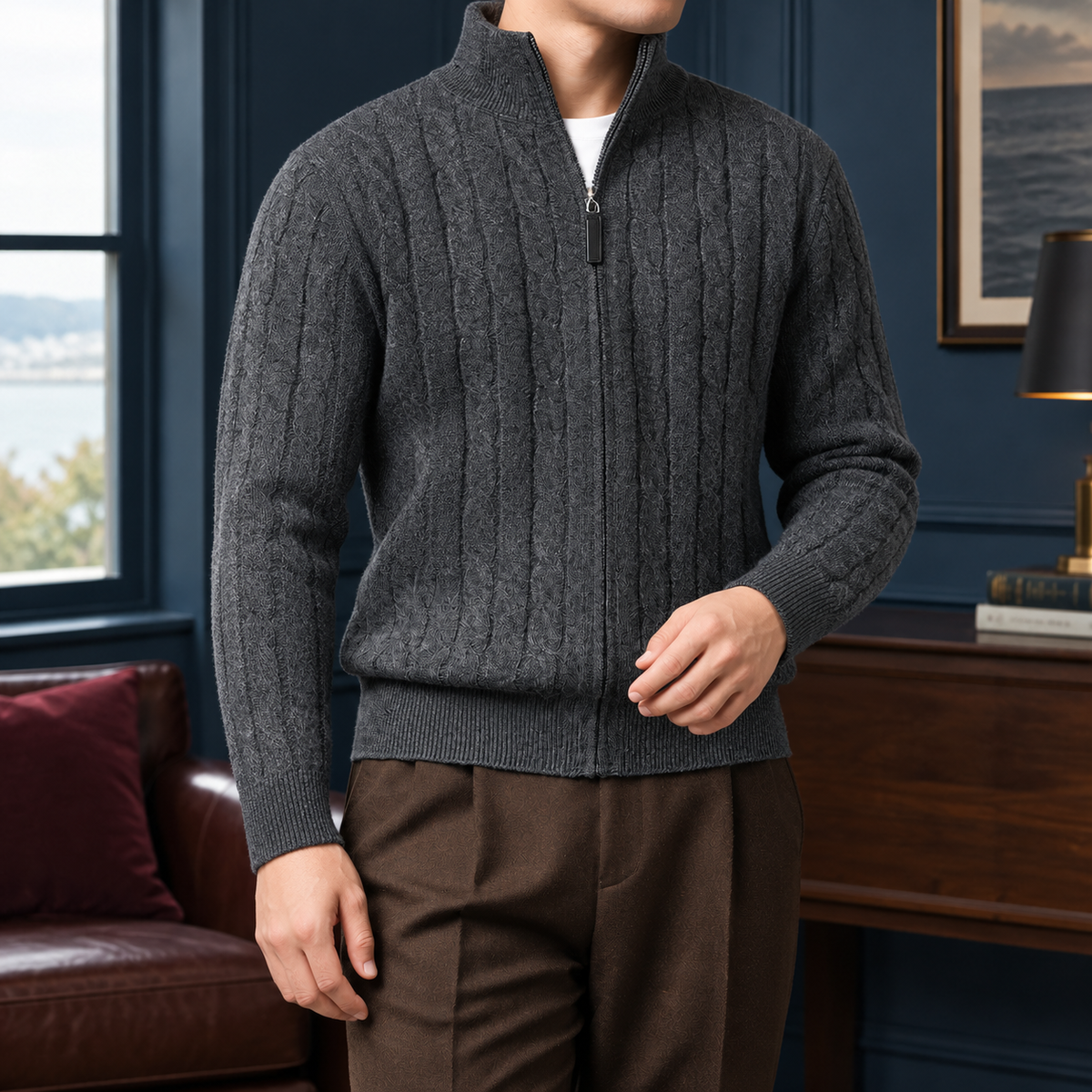 Laurence Cable Knit Sweater - Dark Gray