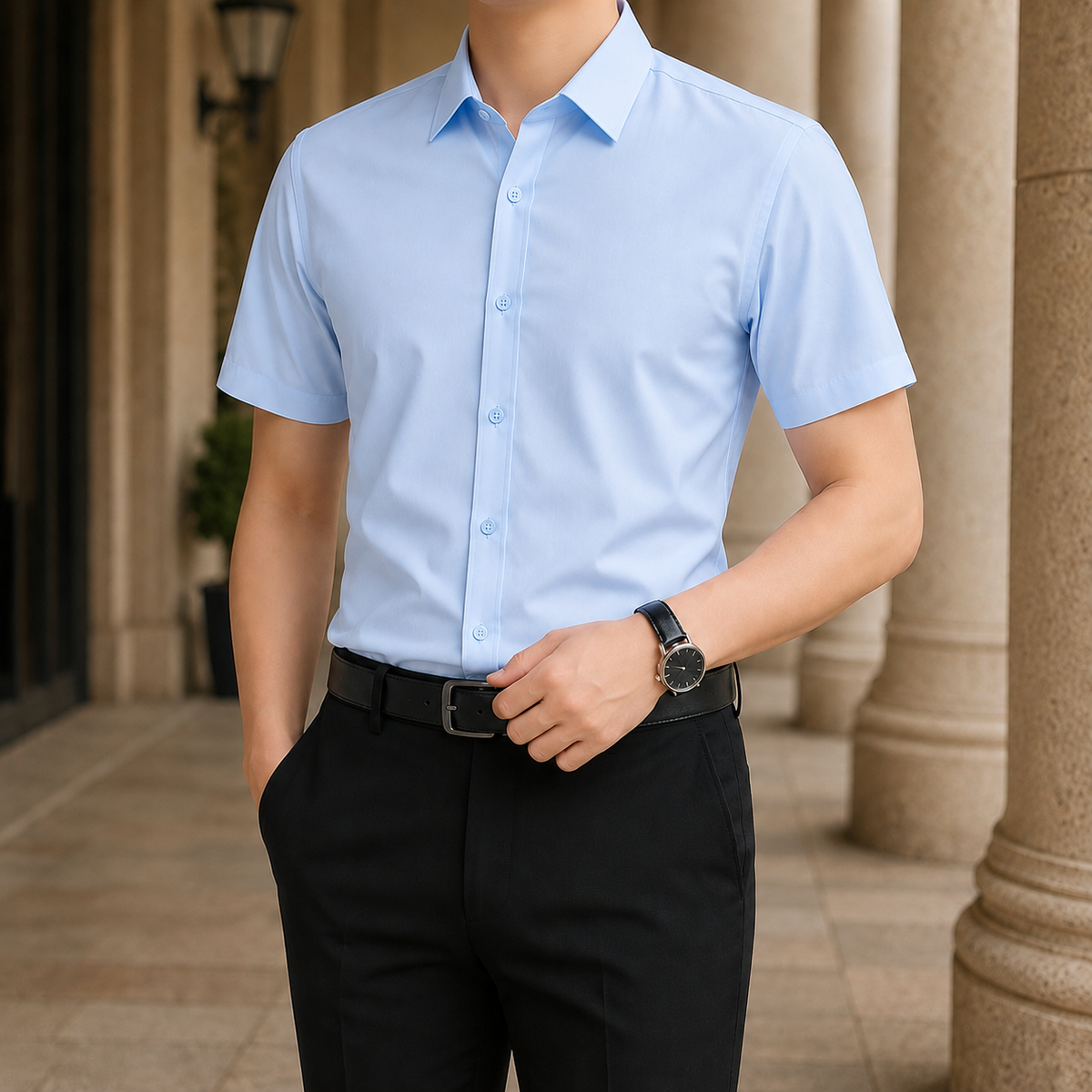 Thibault Slim Fit Shirt - Short Sleeve Shirt Light Blue