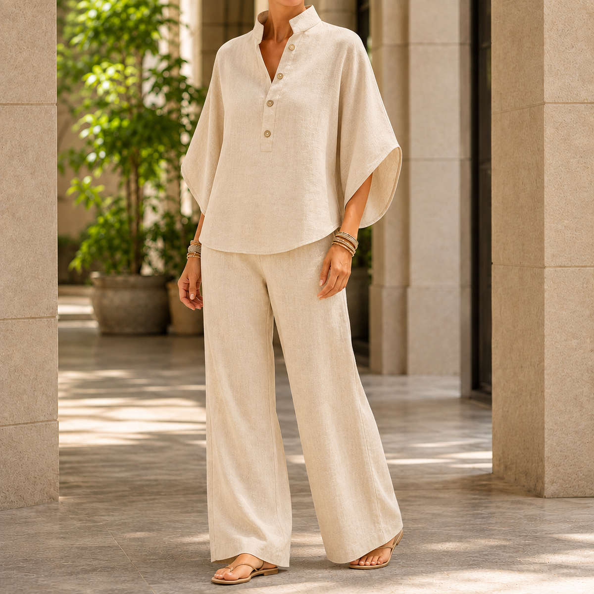 Lucille Batwing Pants Set - Beige