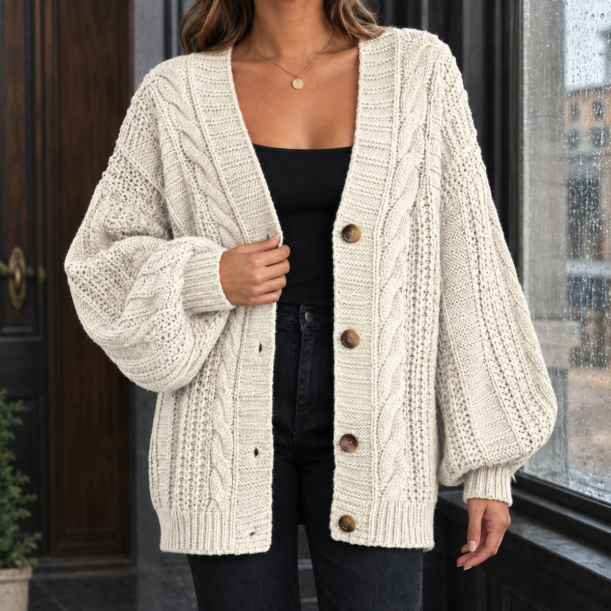 Ascelin Cable Knit Cardigan - Off White