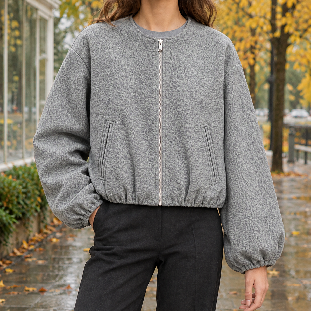 Florentine-Jane Balloon Sleeve Jacket - Gray