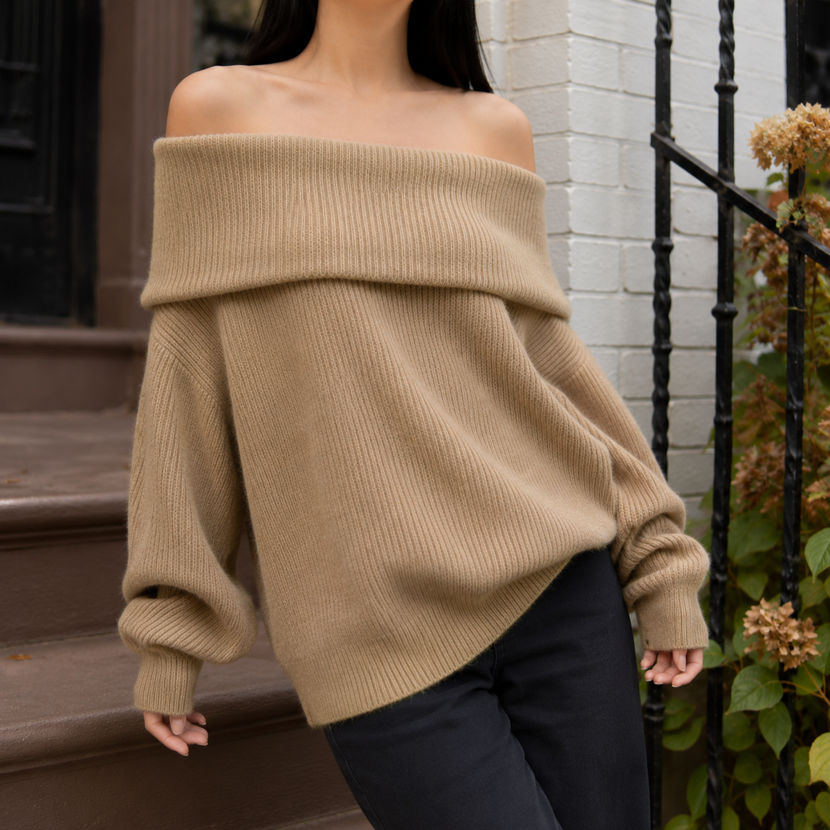 Annabeth Bardot Knit Sweater - Khaki