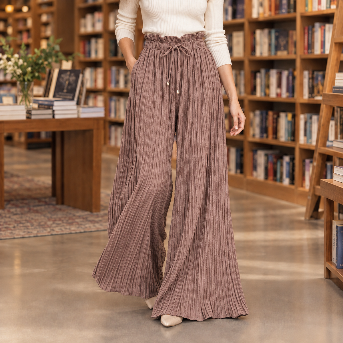 Quinn-Grace Pleated Pants - Brown