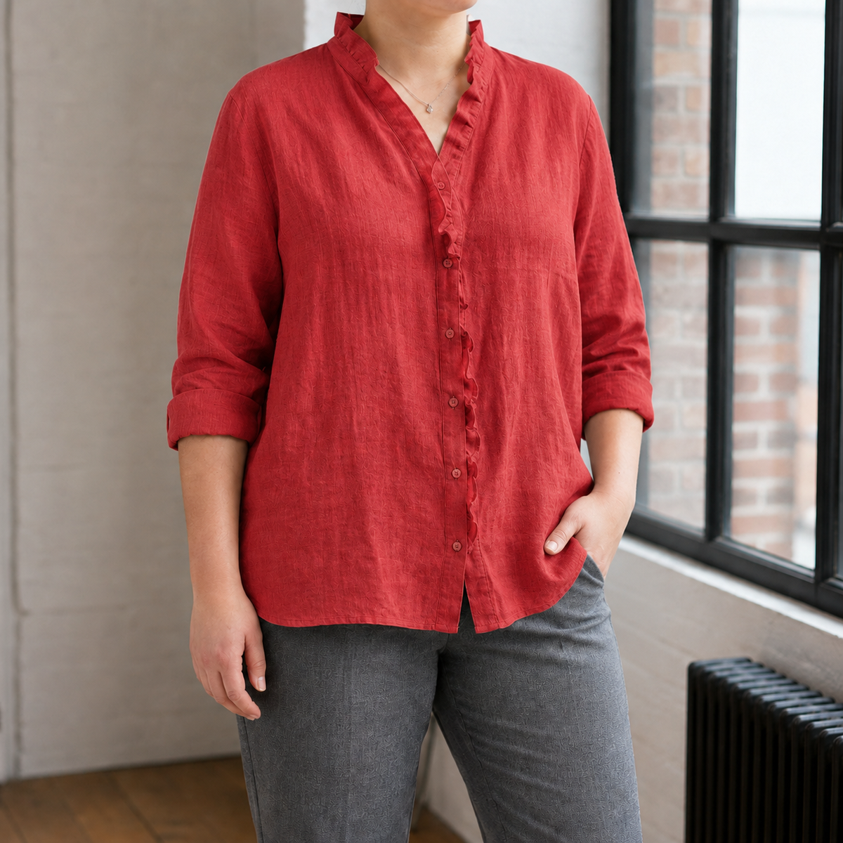 Eden Ruffle Blouse - Red