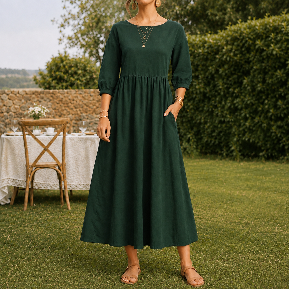 Cosima Smock Dress - Dark Green